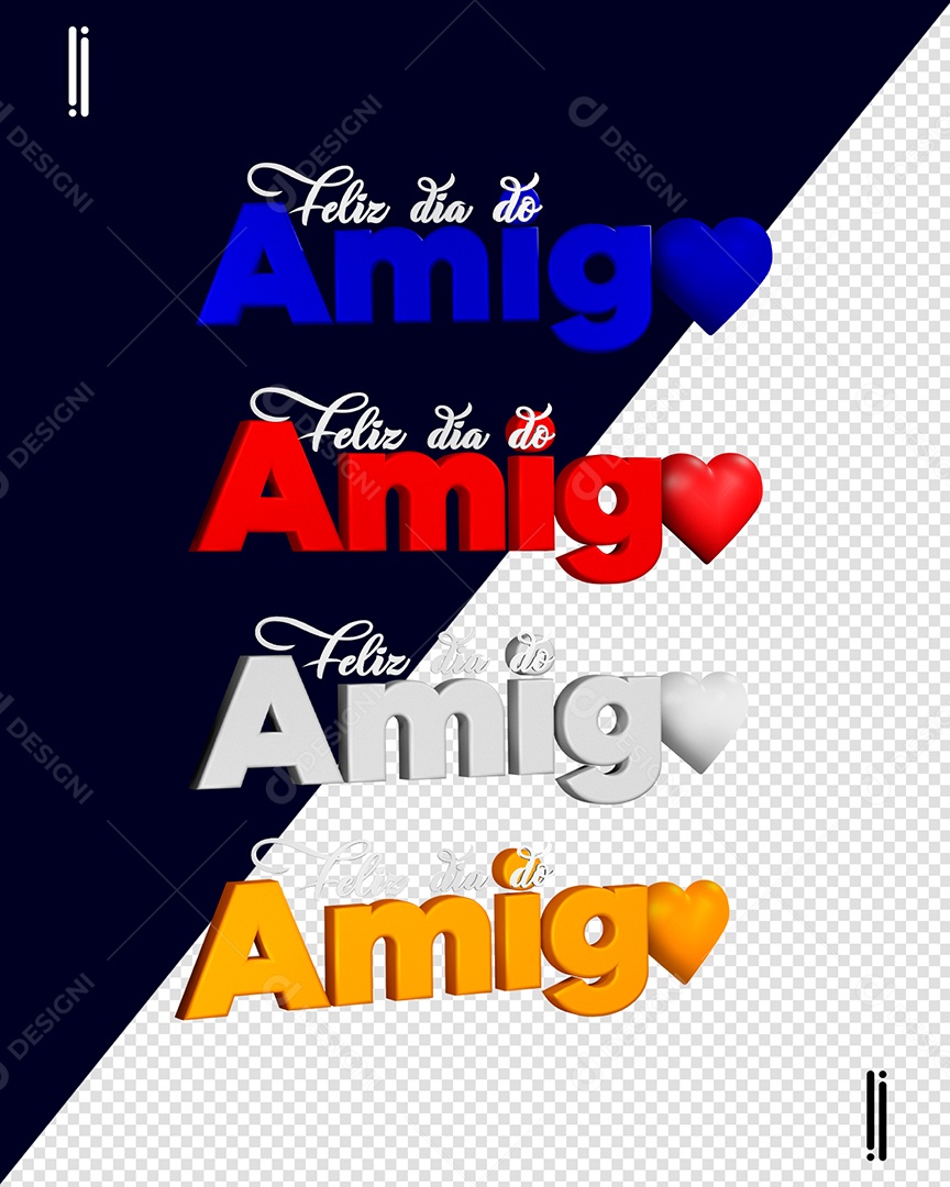 Texto 3D Feliz Dia Do Amigo Colorido Para Composição PSD