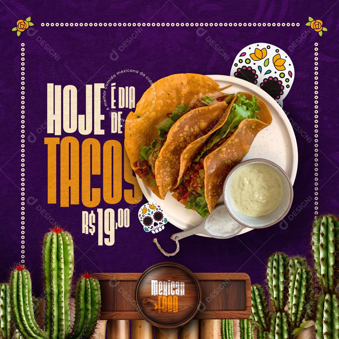 Hoje é Dia De Tacos 19,00 Comida Mexicana Social Media PSD Editável