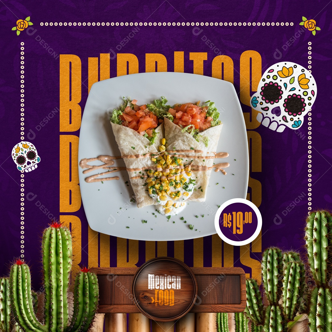 Burrito 19,00 Comida Mexicana Social Media PSD Editável
