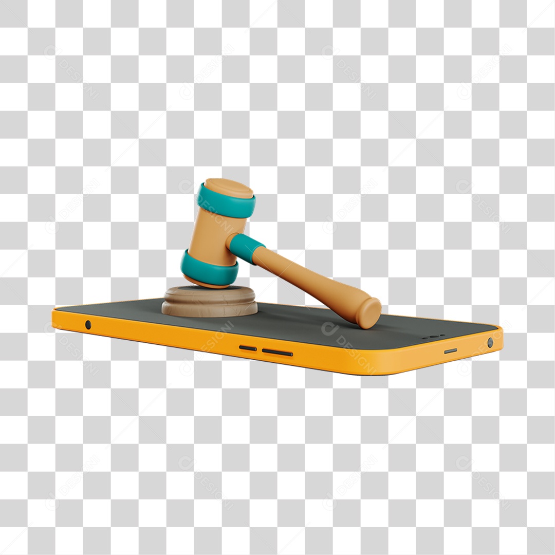 Elemento 3D Celular, Martelo e Base Para Composição PNG Transparente