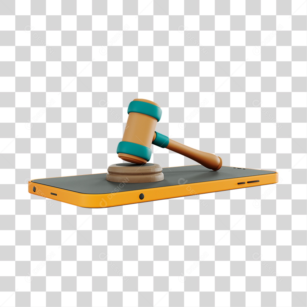 Elemento 3D Celular, Martelo e Base Para Composição PNG Transparente