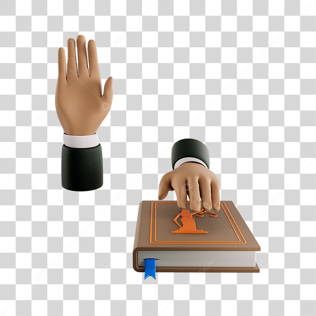 Elemento 3D Juramento Mão no Livro Para Composição PNG Transparente