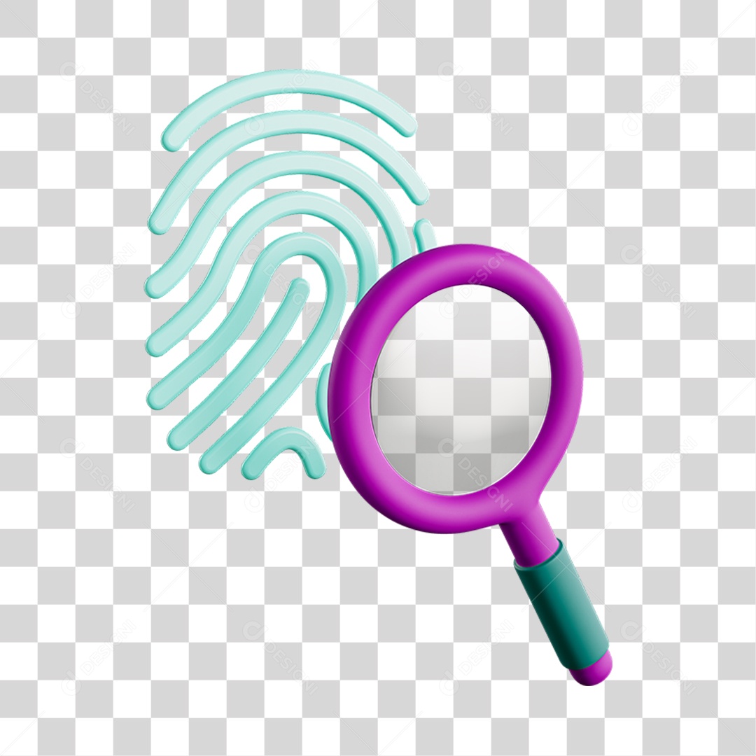 Elemento 3D Lupa e Digitais Para Composição PNG Transparente