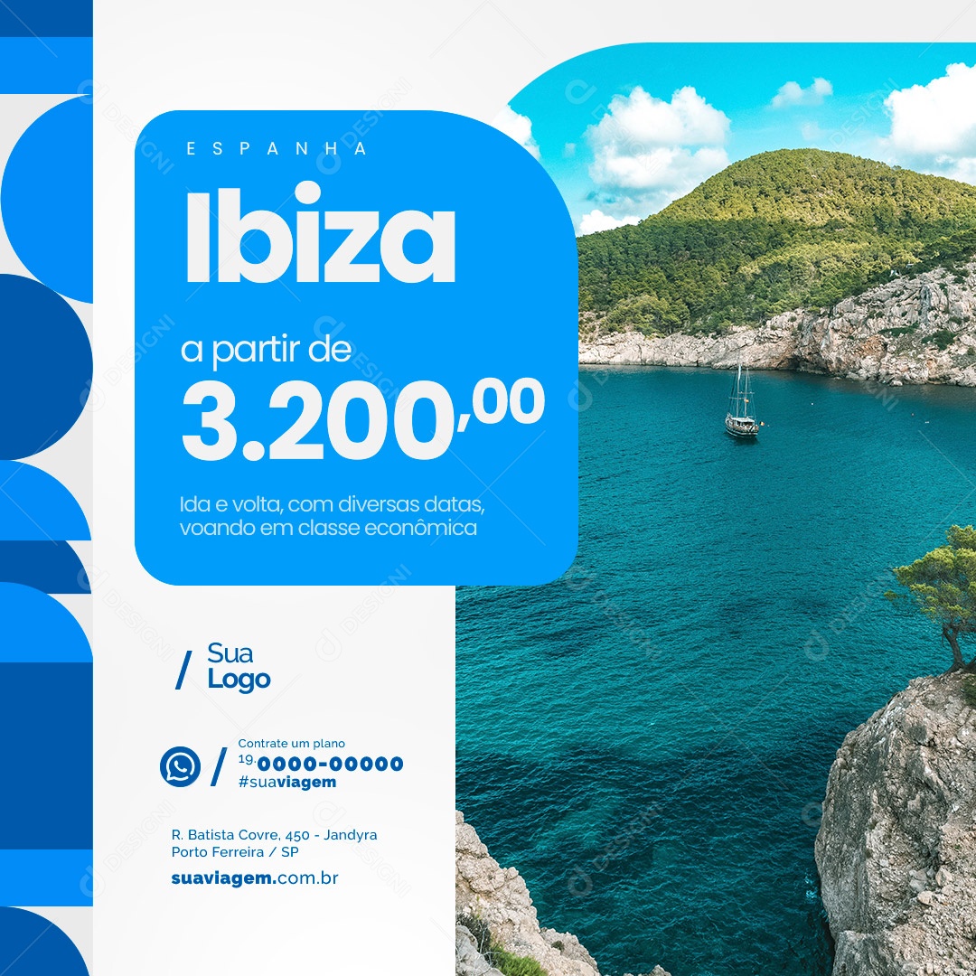Espanha Ibiza A Partir De 3.200 Agência de Viagens Social Media PSD Editável