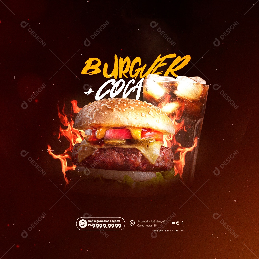 Hamburgueria Burguer + Coca Social Media PSD Editável