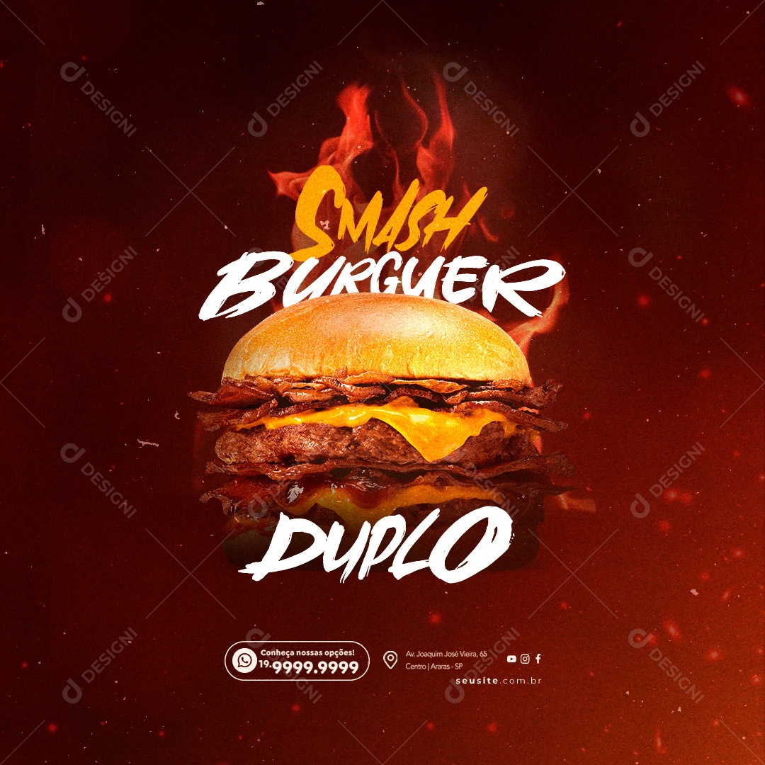 Smash Burguer Duplo Hamburgueria Social Media PSD Editável