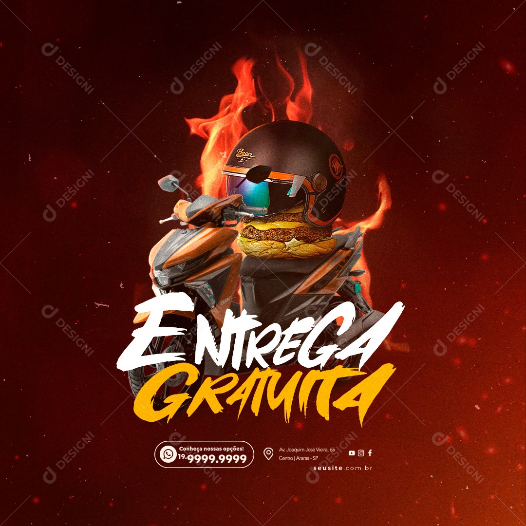 Social Media Entrega Gratuita Hamburgueria PSD Editável