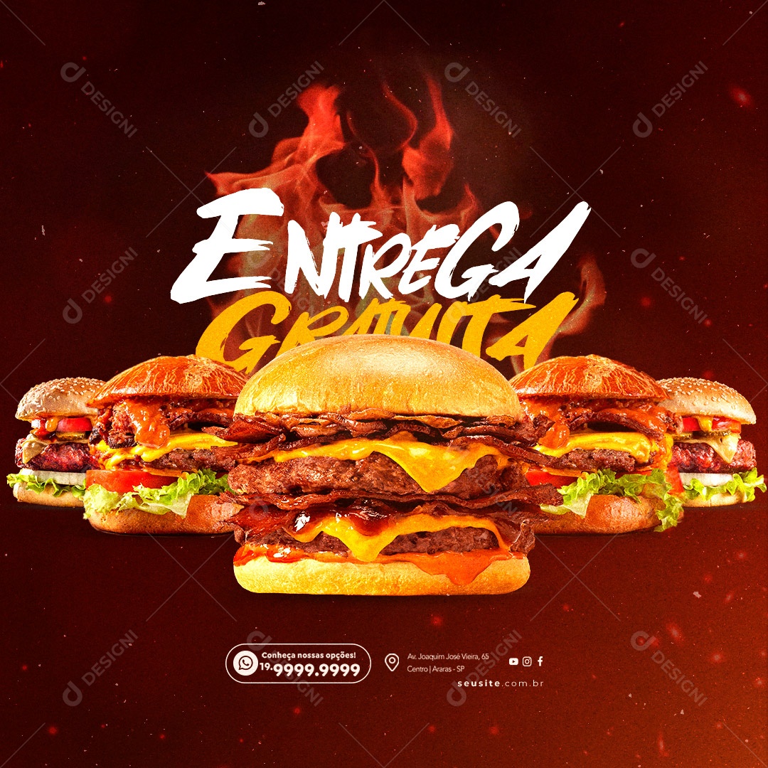 Entrega Gratuita Hamburgueria Social Media PSD Editável
