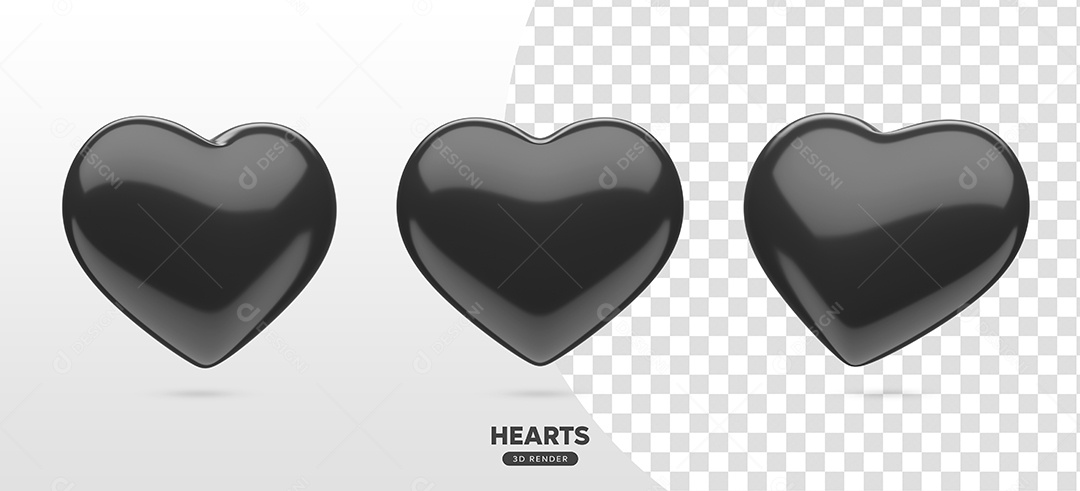 Elemento 3D Coração Preto Para Composição PSD