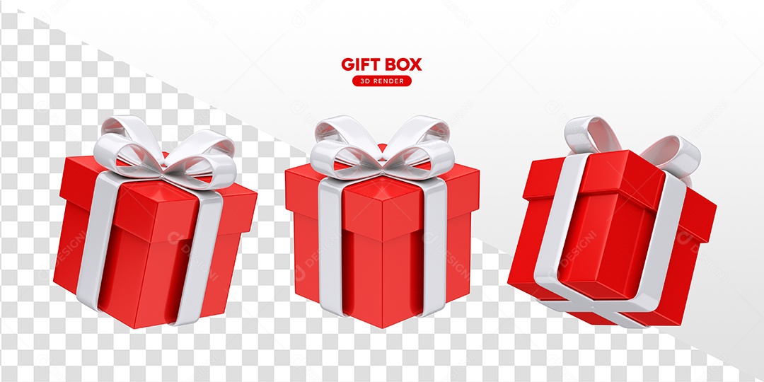 Elemento 3D Presente Vermelho Fita Branca Para Composição PSD