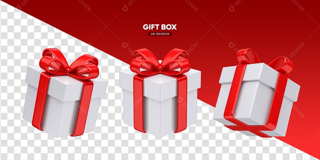 Elemento 3D Presente Branco Fita Vermelha Para Composição PSD