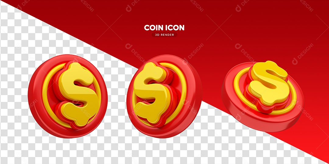 Ícone 3D Vermelho e Amarelo Cifrão Para Composição PSD