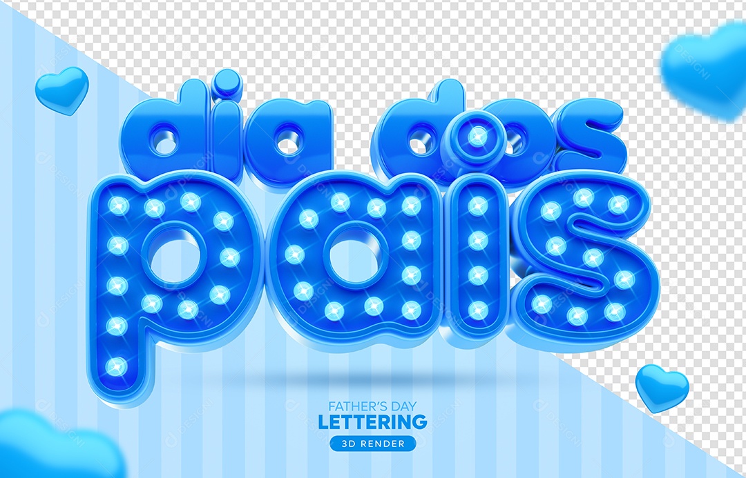 Dia Dos Pais Azul Coração Azul Texto 3D Para Composição PSD