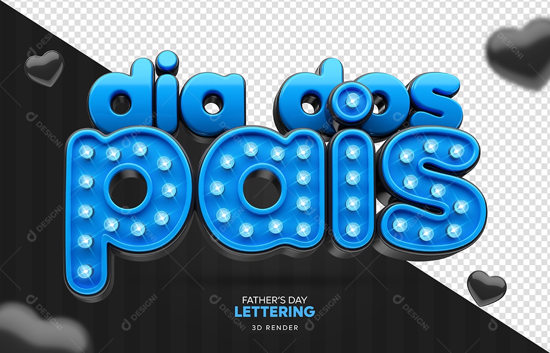 Texto 3D Dia Dos Pais Azul Coração Preto Para Composição PSD