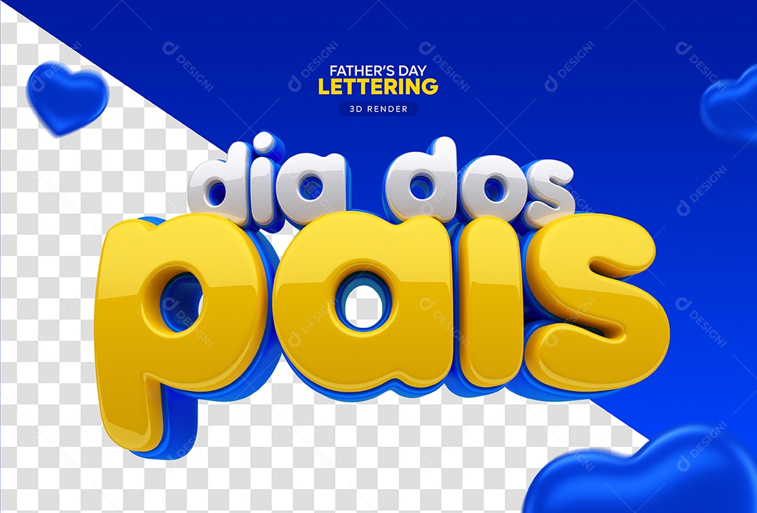Texto 3D Azul e Amarelo Dia Dos Pais Para Composição PSD