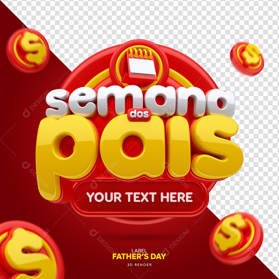 Semana Dos Pais Vermelho e Amarelo Selo 3D Para Composição PSD