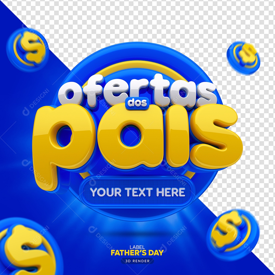 Selo 3D Azul e Amarelo Ofertas Dos Pais Para Composição PSD