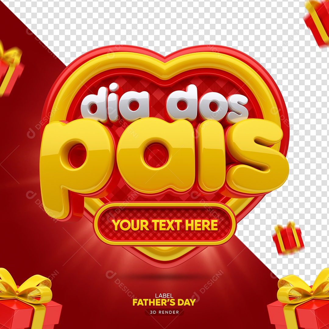 Father's Day Red and Yellow Heart 3D Stamp for PSD Composition