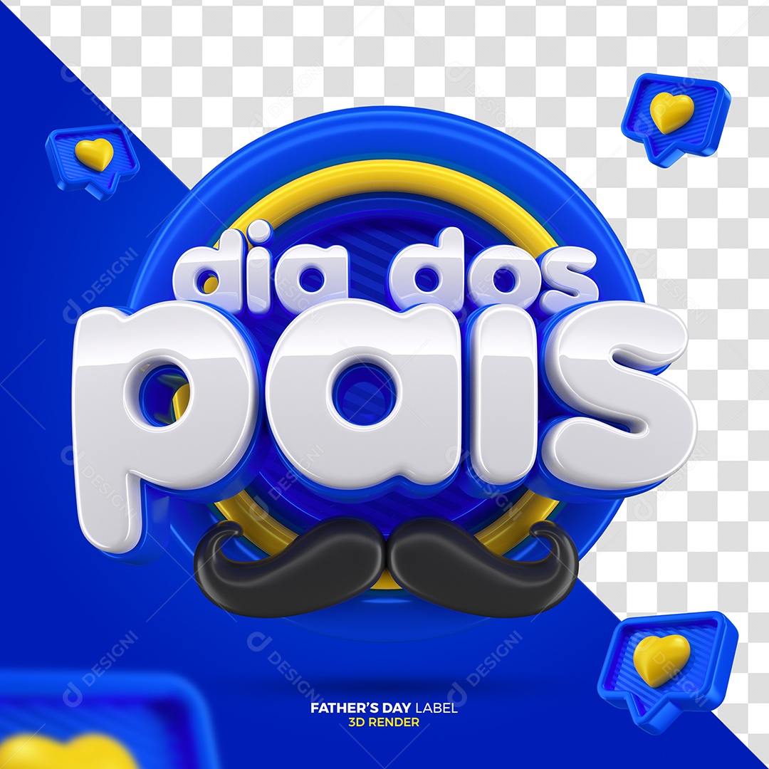 Selo 3D Azul Dia Dos Pais Para Composição PSD