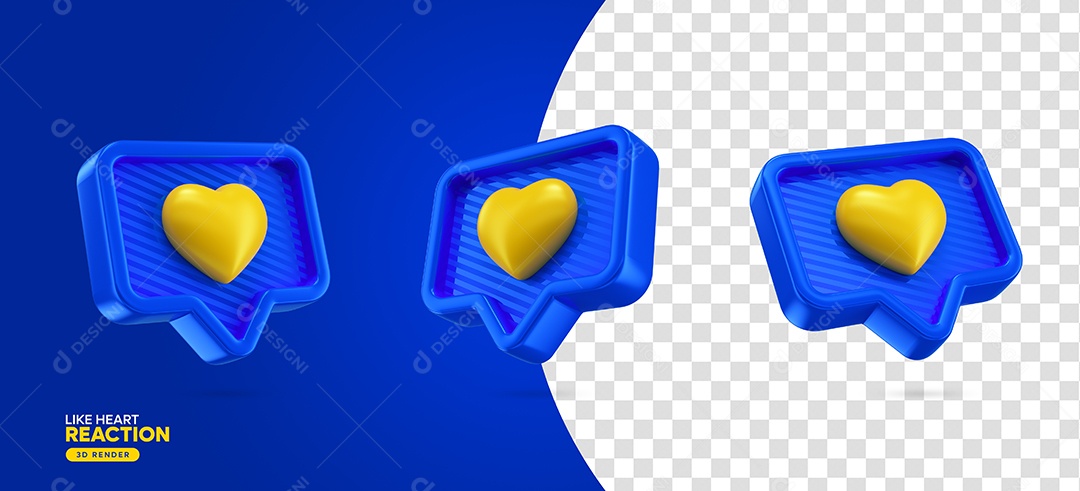 Elemento 3D Like Azul Coração Amarelo Para Composição PSD