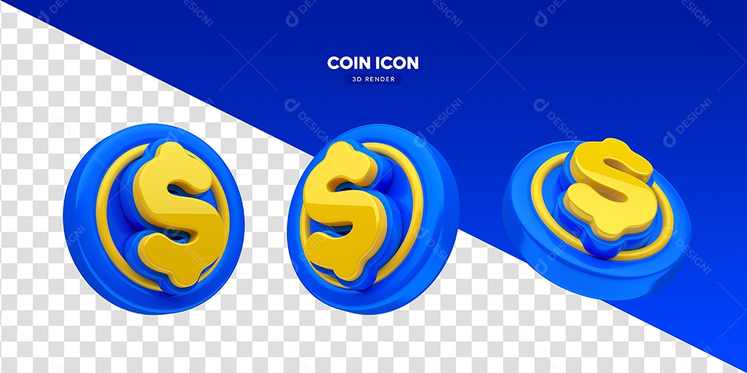 Ícone 3D Azul e Amarelo Cifrão Para Composição PSD