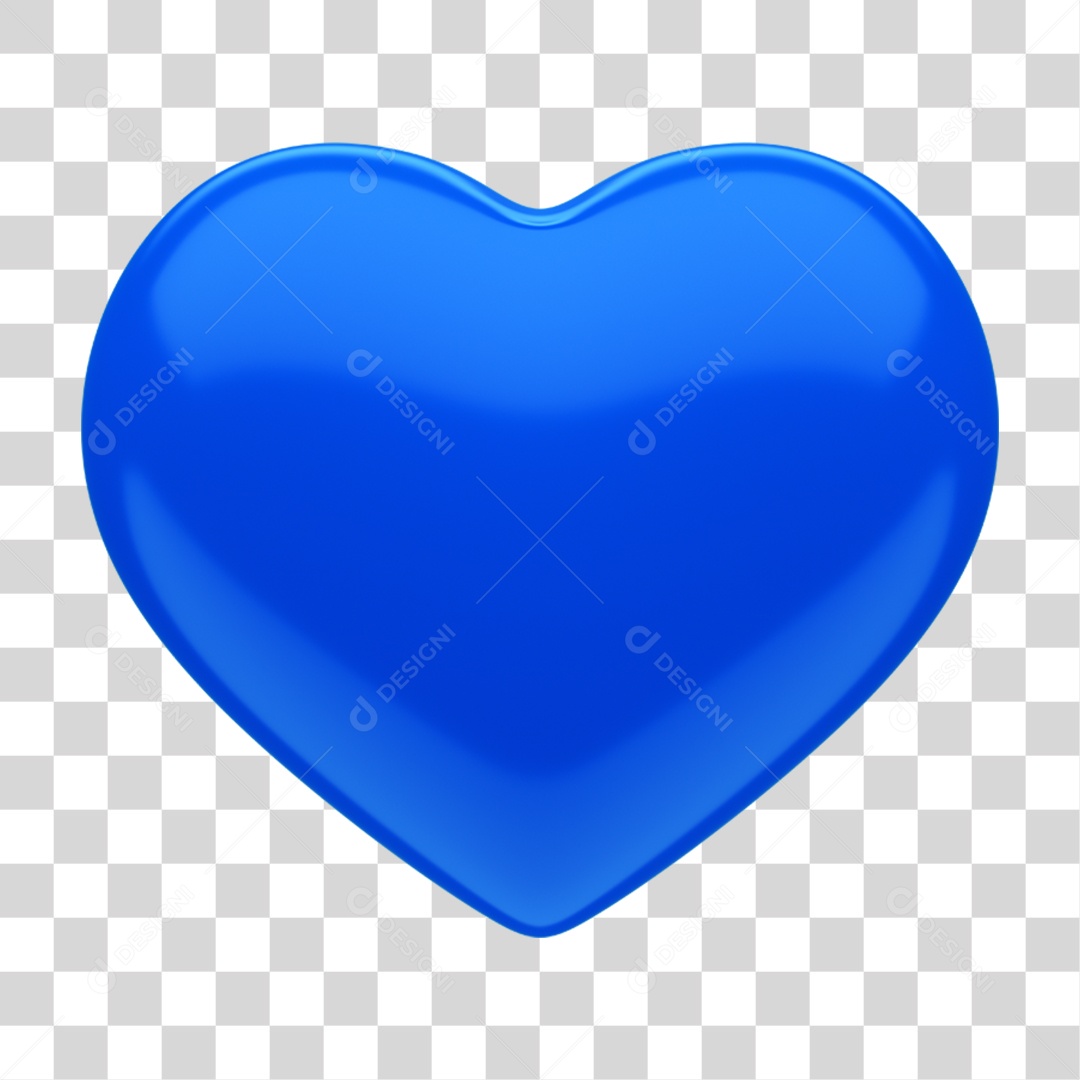 Coração Azul Elemento 3D para Composição PNG Transparente