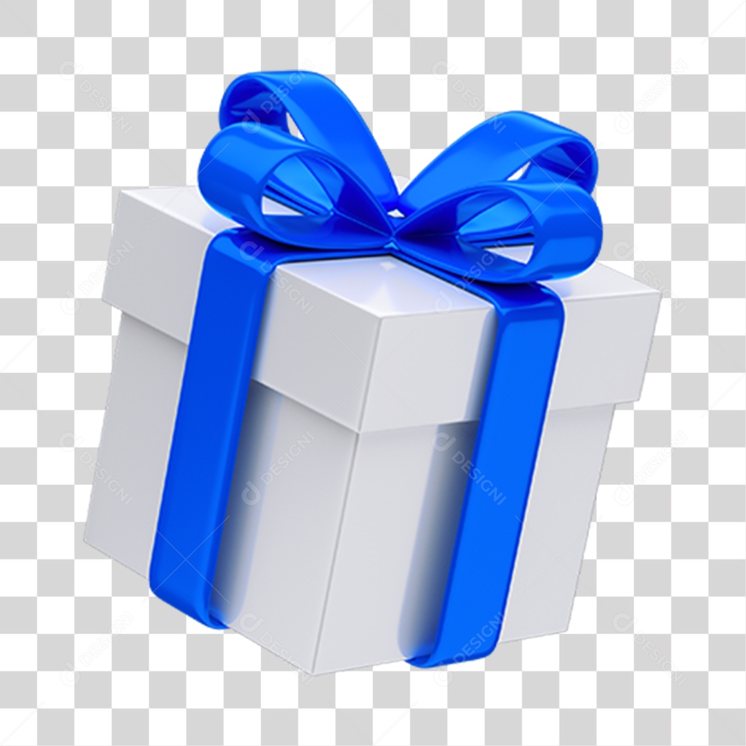 Caixa de Presente Branca com Laço e Fita Azul PNG Transparente