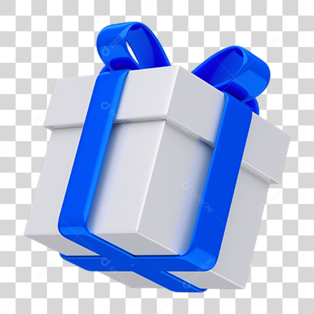 Caixa de Presente Branca com Laço e Fita Azul PNG Transparente