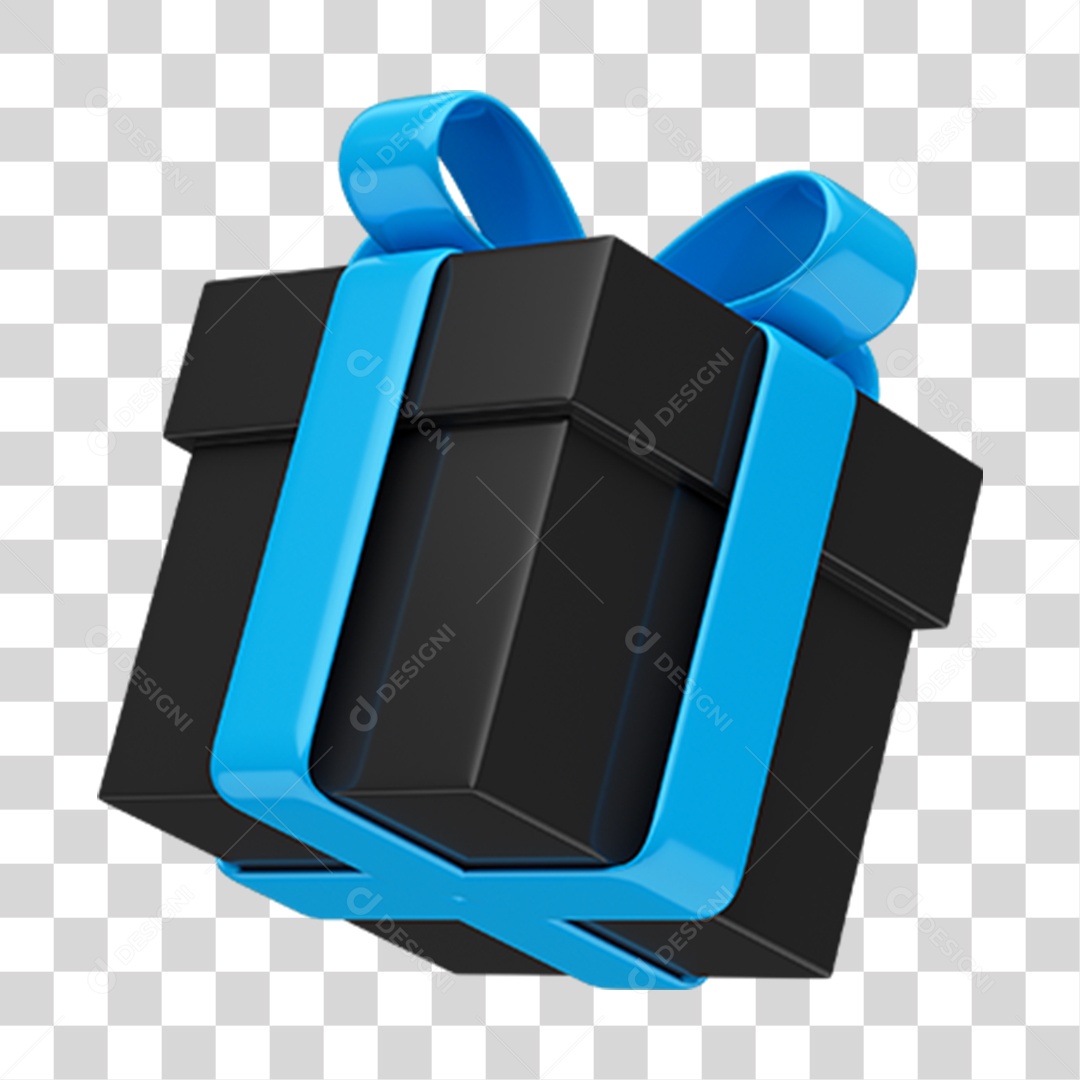 Caixa de Presente Preta com Laço e Fita Azul PNG Transparente