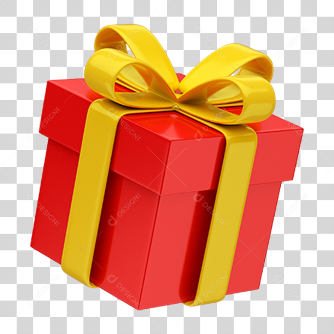 Caixa de Presente Vermelha com Laço e Fita Amarela PNG Transparente