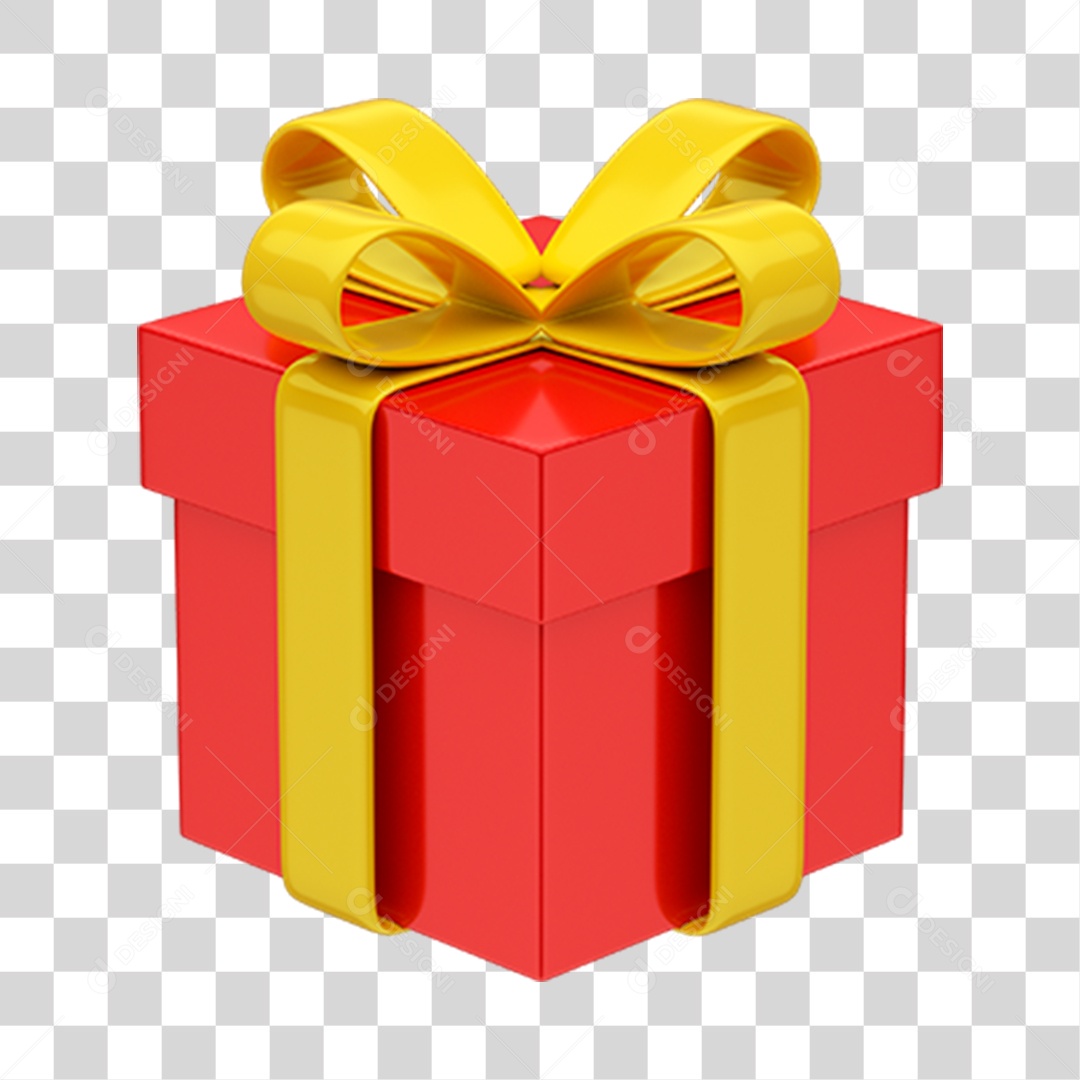 Caixa de Presente Vermelha com Laço e Fita Amarela PNG Transparente