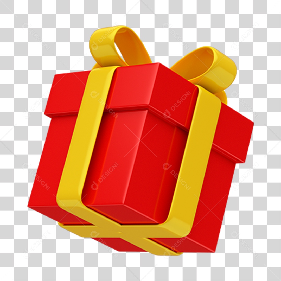 Caixa de Presente Vermelha com Laço e Fita Amarela PNG Transparente