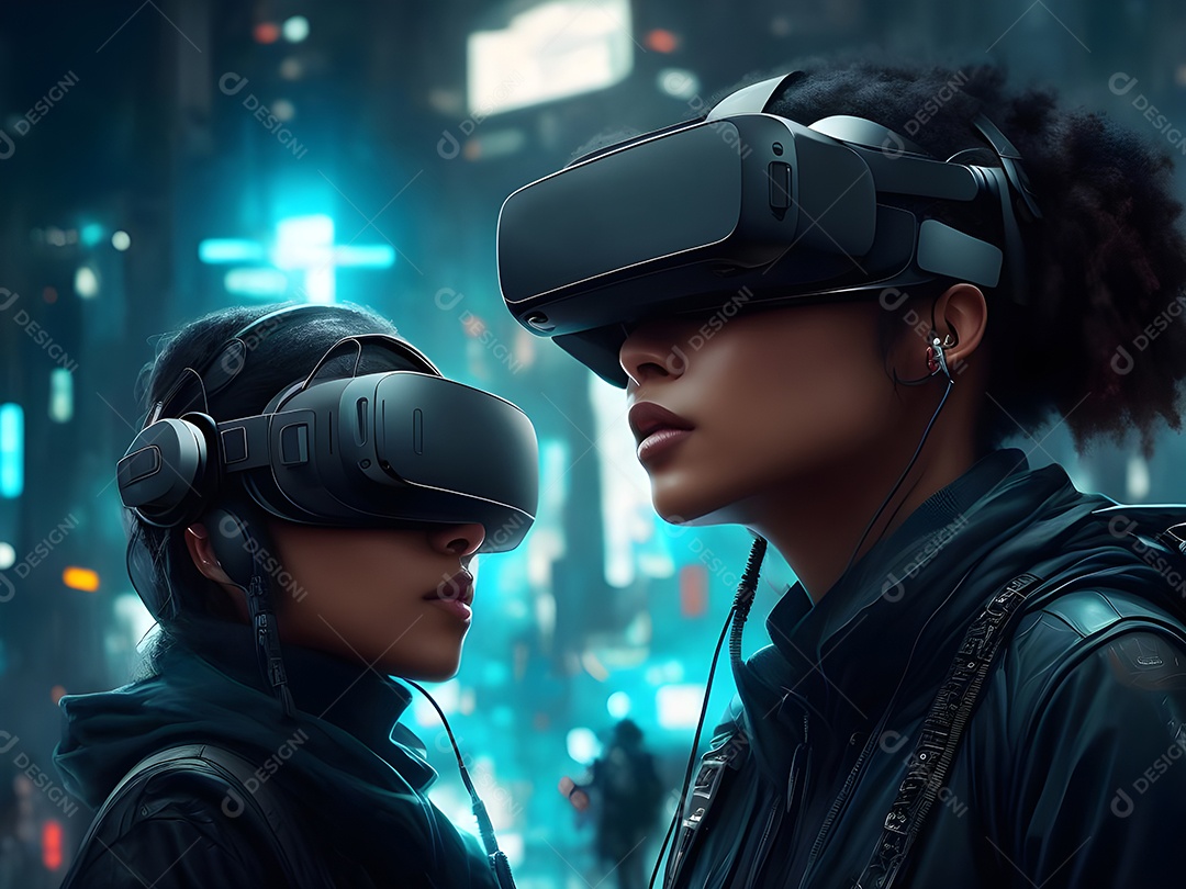 As pessoas da Futurista Exploração usam tecnologia de óculos VR