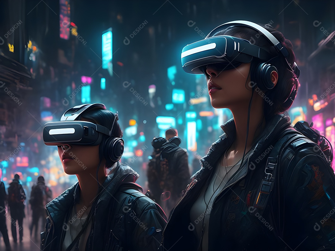 As pessoas da Futurista Exploração usam tecnologia de óculos VR