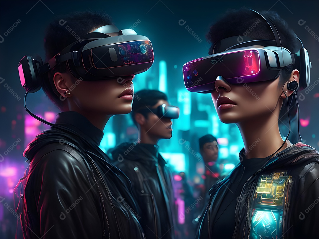 As pessoas da Futurista Exploração usam tecnologia de óculos VR