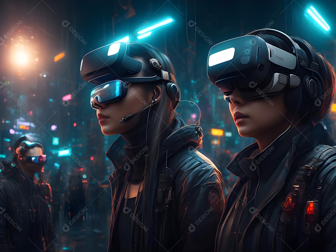 As pessoas da Futurista Exploração usam tecnologia de óculos VR