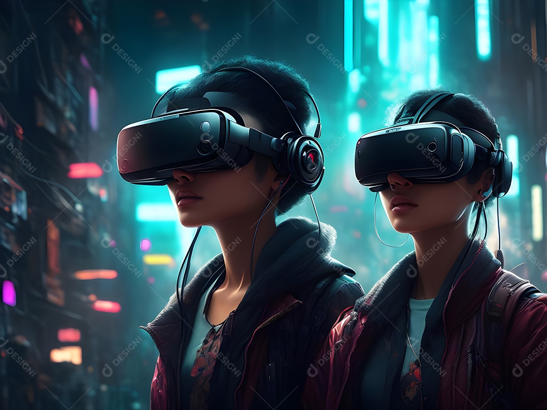 As pessoas da Futurista Exploração usam tecnologia de óculos VR
