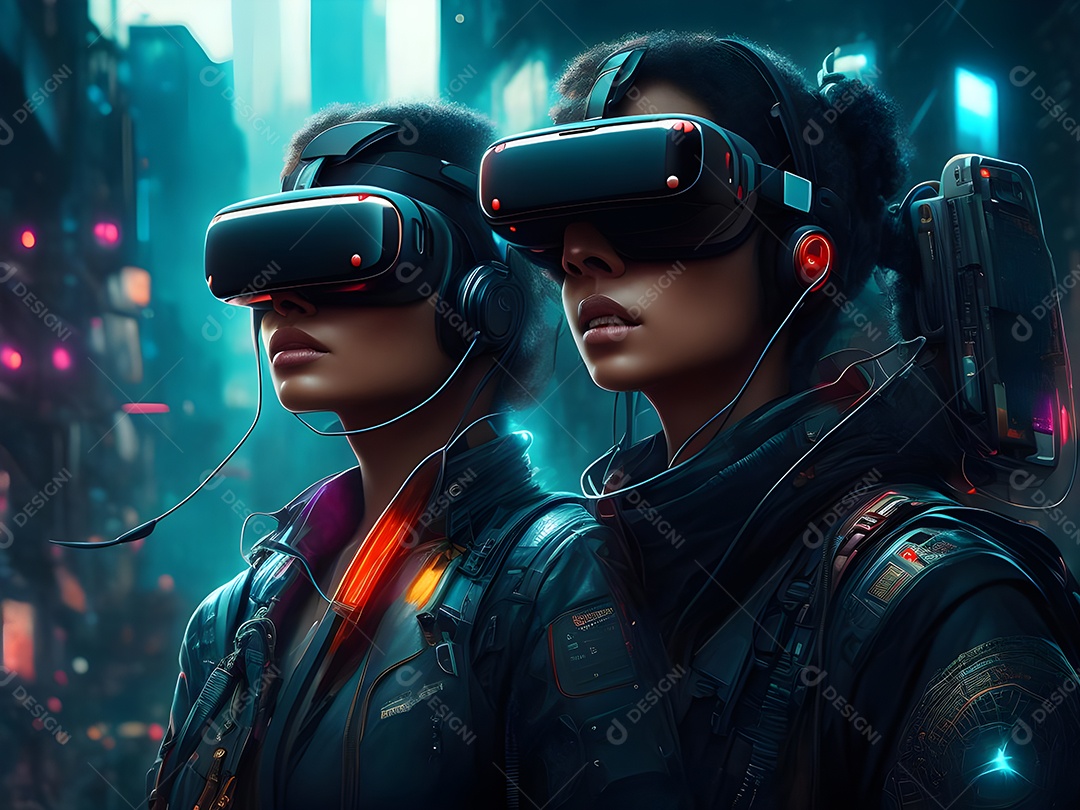 As pessoas da Futurista Exploração usam tecnologia de óculos VR