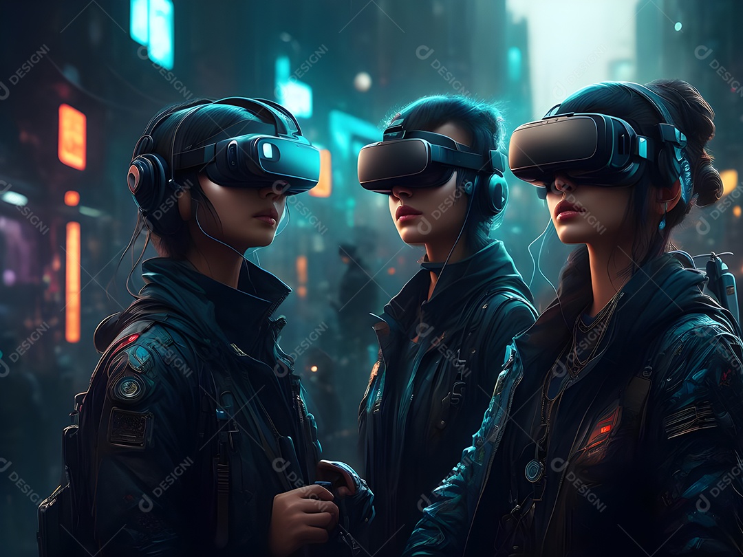 As pessoas da Futurista Exploração usam tecnologia de óculos VR