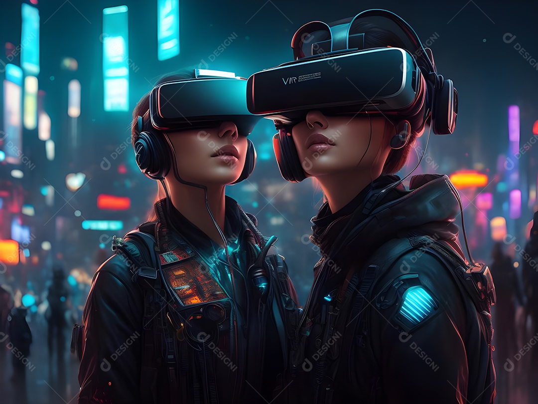 As pessoas da Futurista Exploração usam tecnologia de óculos VR