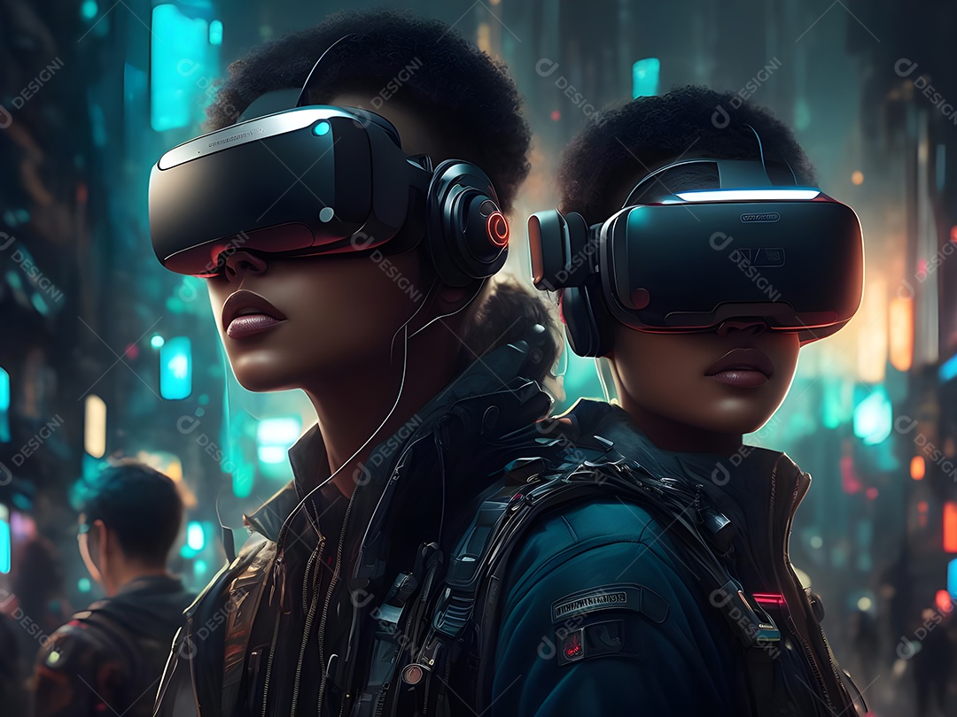 As pessoas da Futurista Exploração usam tecnologia de óculos VR