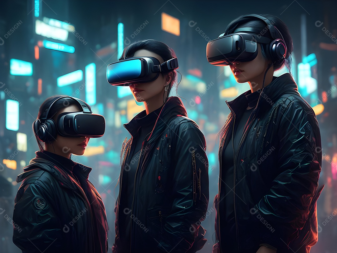 As pessoas da Futurista Exploração usam tecnologia de óculos VR