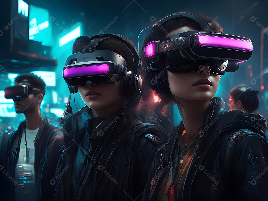 As pessoas da Futurista Exploração usam tecnologia de óculos VR