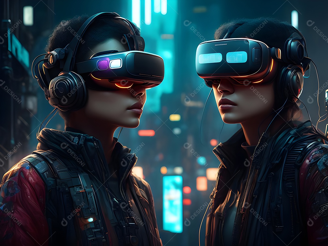 As pessoas da Futurista Exploração usam tecnologia de óculos VR