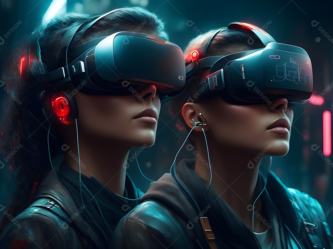 As pessoas da Futurista Exploração usam tecnologia de óculos VR