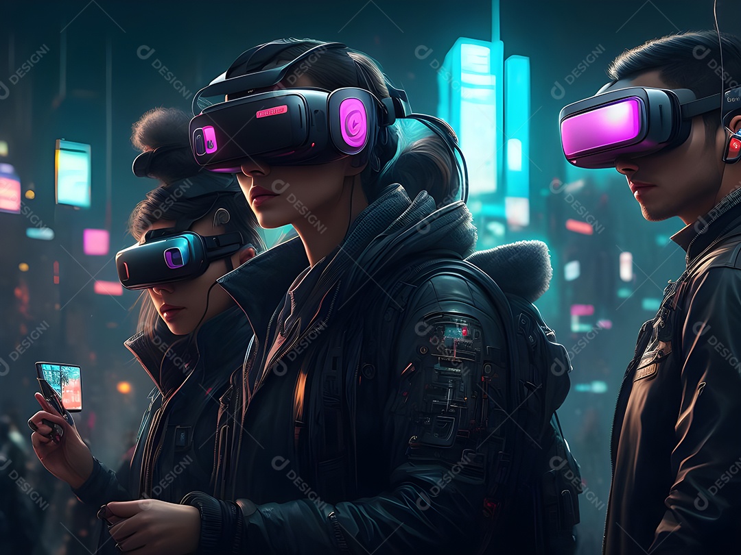 As pessoas da Futurista Exploração usam tecnologia de óculos VR