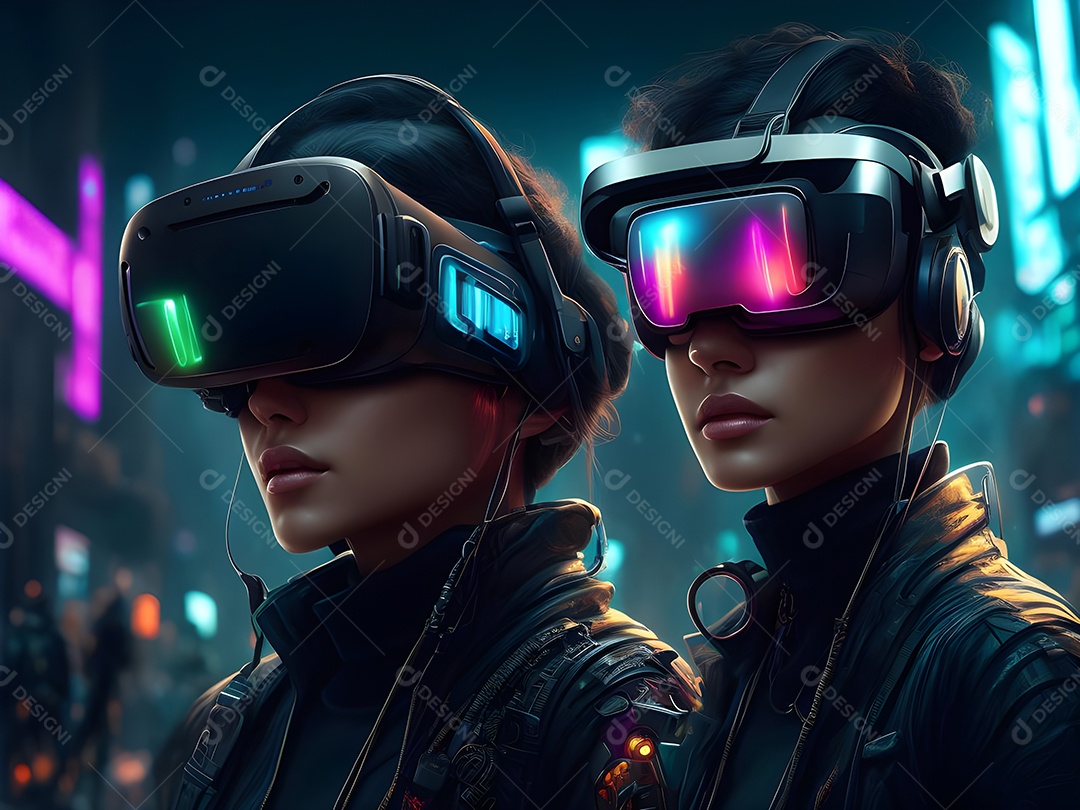 As pessoas da Futurista Exploração usam tecnologia de óculos VR