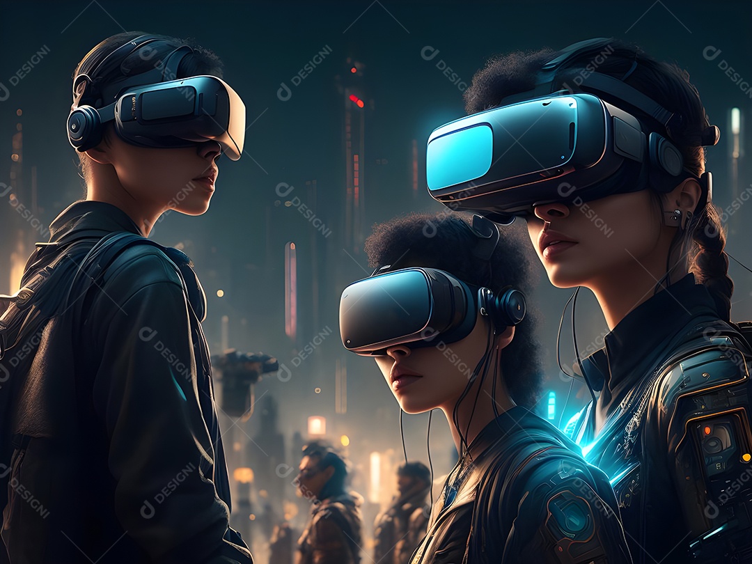 As pessoas da Futurista Exploração usam tecnologia de óculos VR