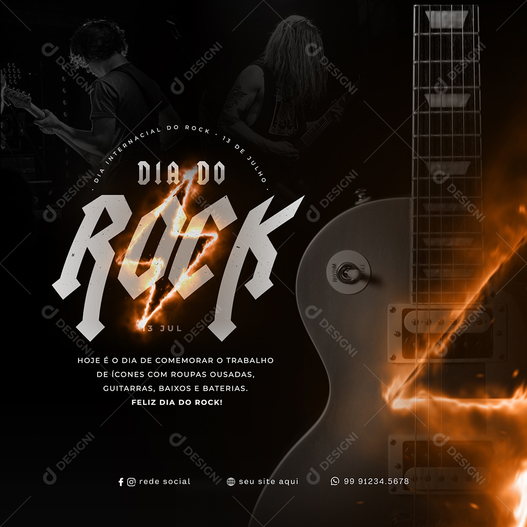 Social Media Dia do Rock 13 de Julho PSD Editável