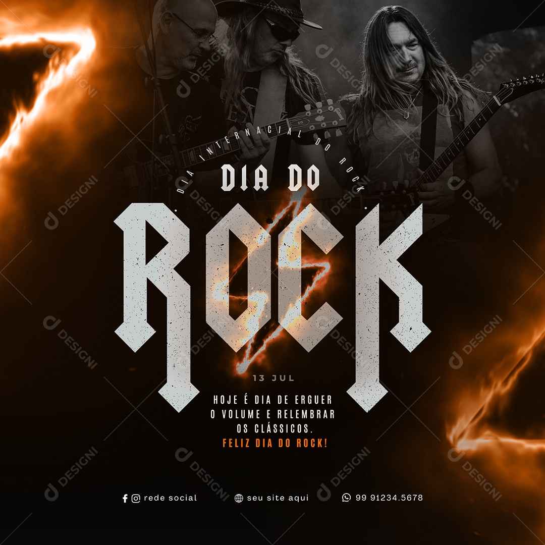 Social Media Dia do Rock 13 de Julho PSD Editável